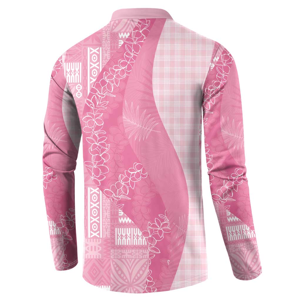 Polynesian Tribal Pattern Patchwork Picturesque Button Sweatshirt Rose Pink