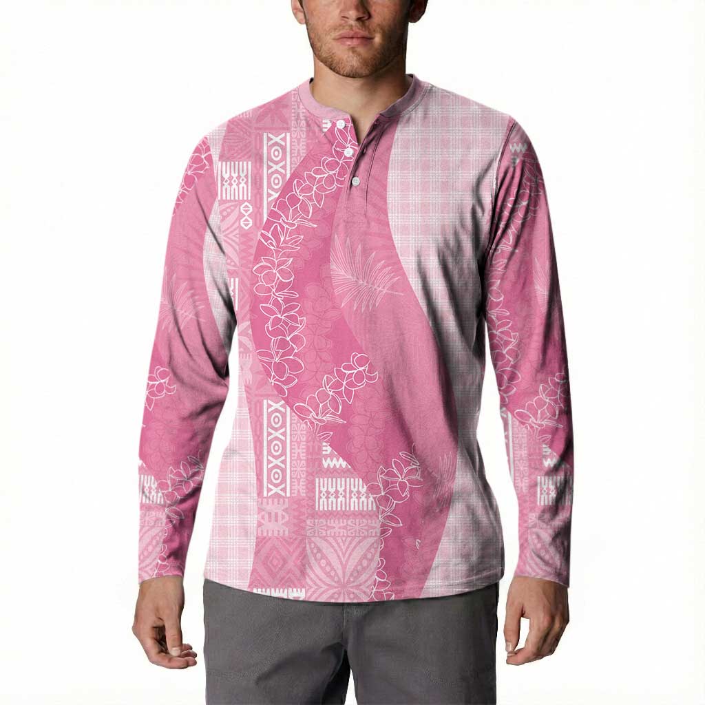 Polynesian Tribal Pattern Patchwork Picturesque Button Sweatshirt Rose Pink