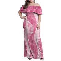 Polynesian Tribal Pattern Patchwork Picturesque Family Matching Off Shoulder Maxi Dress and Hawaiian Shirt Rose Pink
