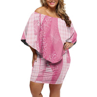 Polynesian Tribal Pattern Patchwork Picturesque Family Matching Off Shoulder Short Dress and Hawaiian Shirt Rose Pink