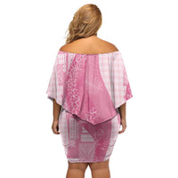 Polynesian Tribal Pattern Patchwork Picturesque Family Matching Off Shoulder Short Dress and Hawaiian Shirt Rose Pink