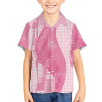 Polynesian Tribal Pattern Patchwork Picturesque Family Matching Short Sleeve Bodycon Dress and Hawaiian Shirt Rose Pink