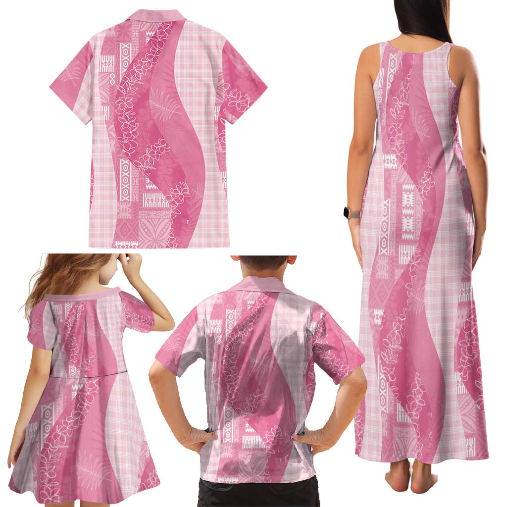 Polynesian Tribal Pattern Patchwork Picturesque Family Matching Tank Maxi Dress and Hawaiian Shirt Rose Pink