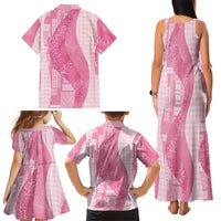 Polynesian Tribal Pattern Patchwork Picturesque Family Matching Tank Maxi Dress and Hawaiian Shirt Rose Pink