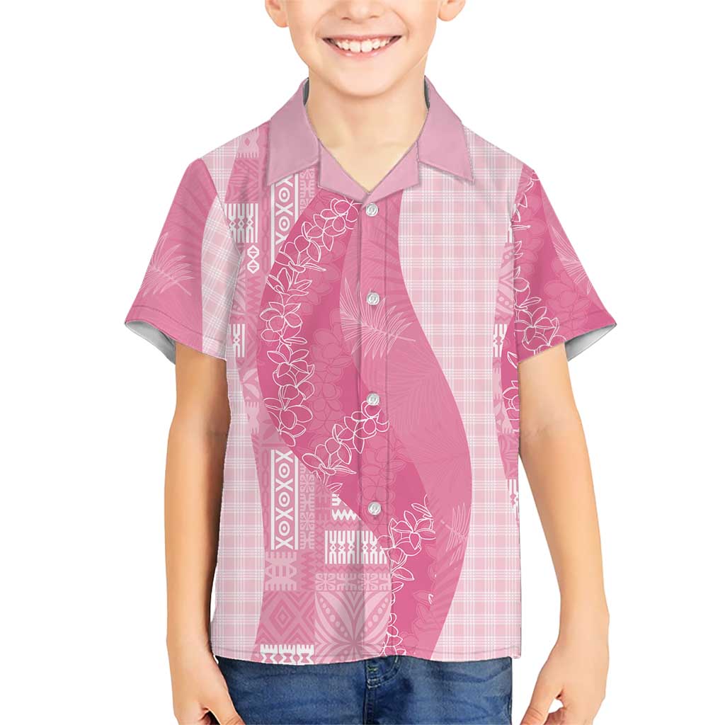 Polynesian Tribal Pattern Patchwork Picturesque Kid Hawaiian Shirt Rose Pink