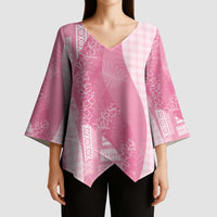 Polynesian Tribal Pattern Patchwork Picturesque Kimono Sleeve Blouse Rose Pink