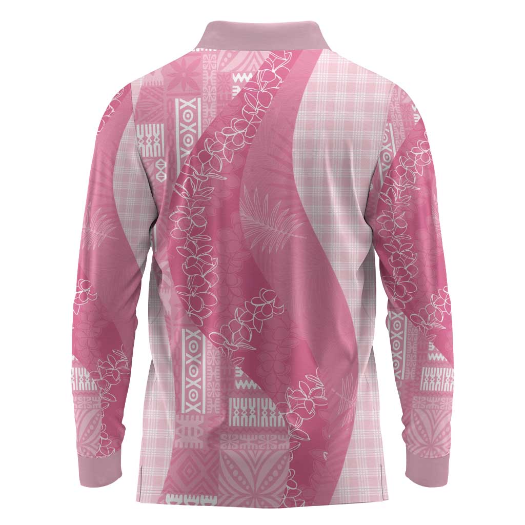 Polynesian Tribal Pattern Patchwork Picturesque Long Sleeve Polo Shirt Rose Pink