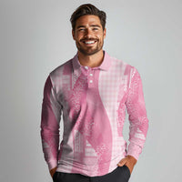 Polynesian Tribal Pattern Patchwork Picturesque Long Sleeve Polo Shirt Rose Pink