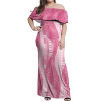 Polynesian Tribal Pattern Patchwork Picturesque Off Shoulder Maxi Dress Rose Pink