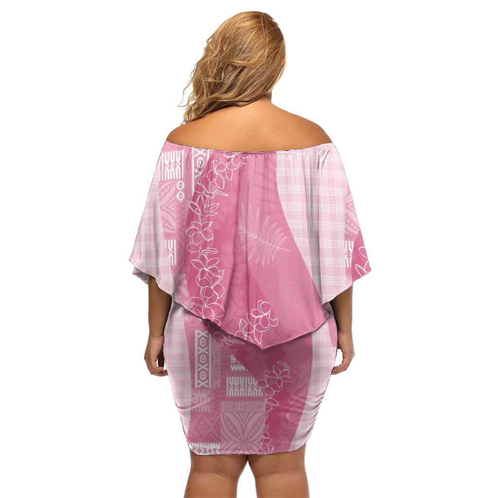 Polynesian Tribal Pattern Patchwork Picturesque Off Shoulder Short Dress Rose Pink