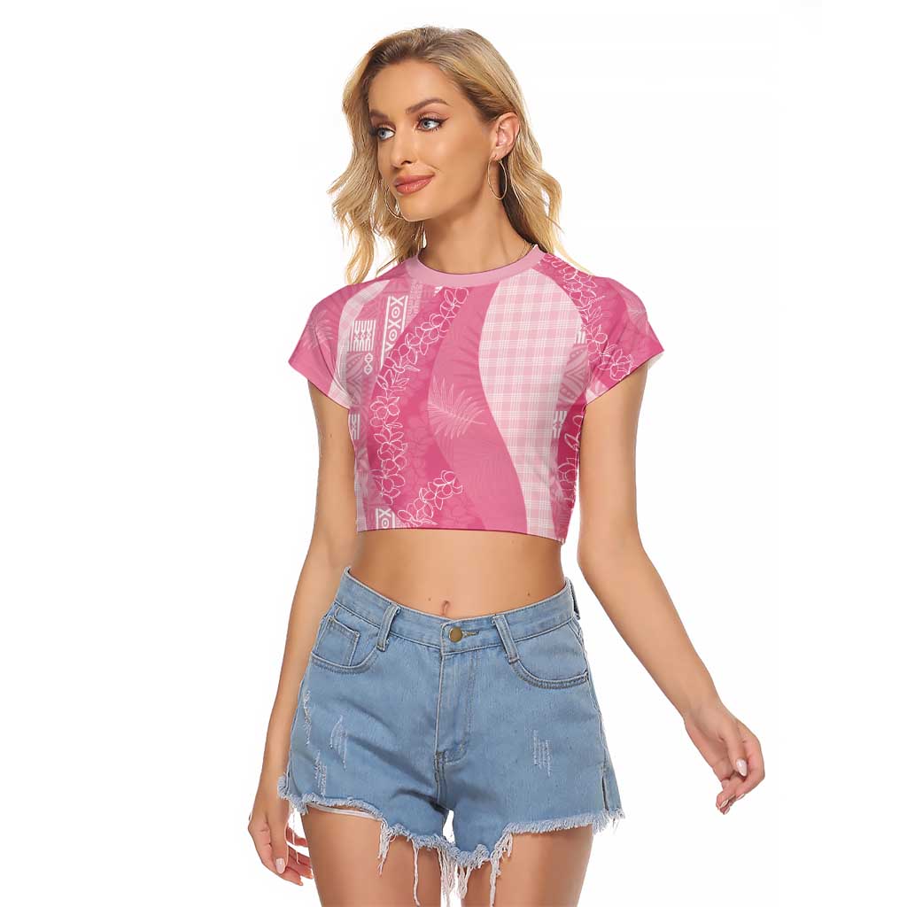 Polynesian Tribal Pattern Patchwork Picturesque Raglan Cropped T Shirt Rose Pink