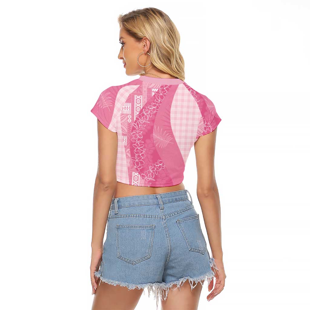 Polynesian Tribal Pattern Patchwork Picturesque Raglan Cropped T Shirt Rose Pink