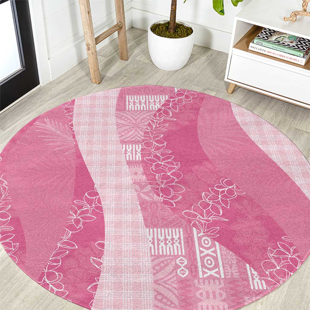 Polynesian Tribal Pattern Patchwork Picturesque Round Carpet Rose Pink
