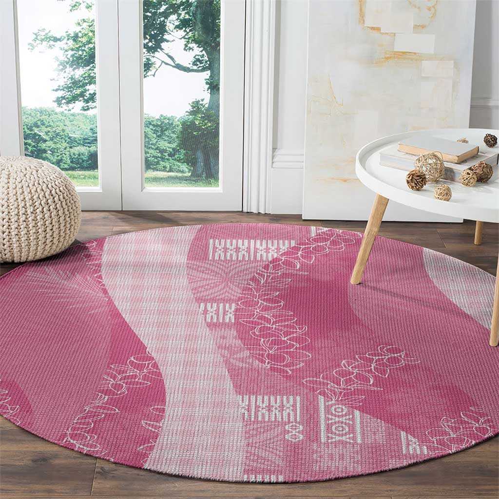 Polynesian Tribal Pattern Patchwork Picturesque Round Carpet Rose Pink
