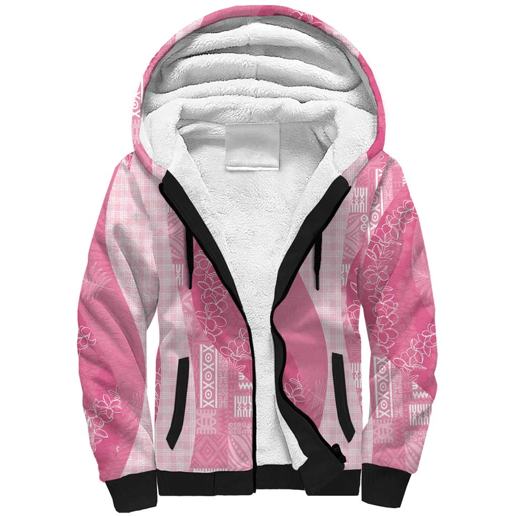 Polynesian Tribal Pattern Patchwork Picturesque Sherpa Hoodie Rose Pink