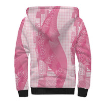 Polynesian Tribal Pattern Patchwork Picturesque Sherpa Hoodie Rose Pink