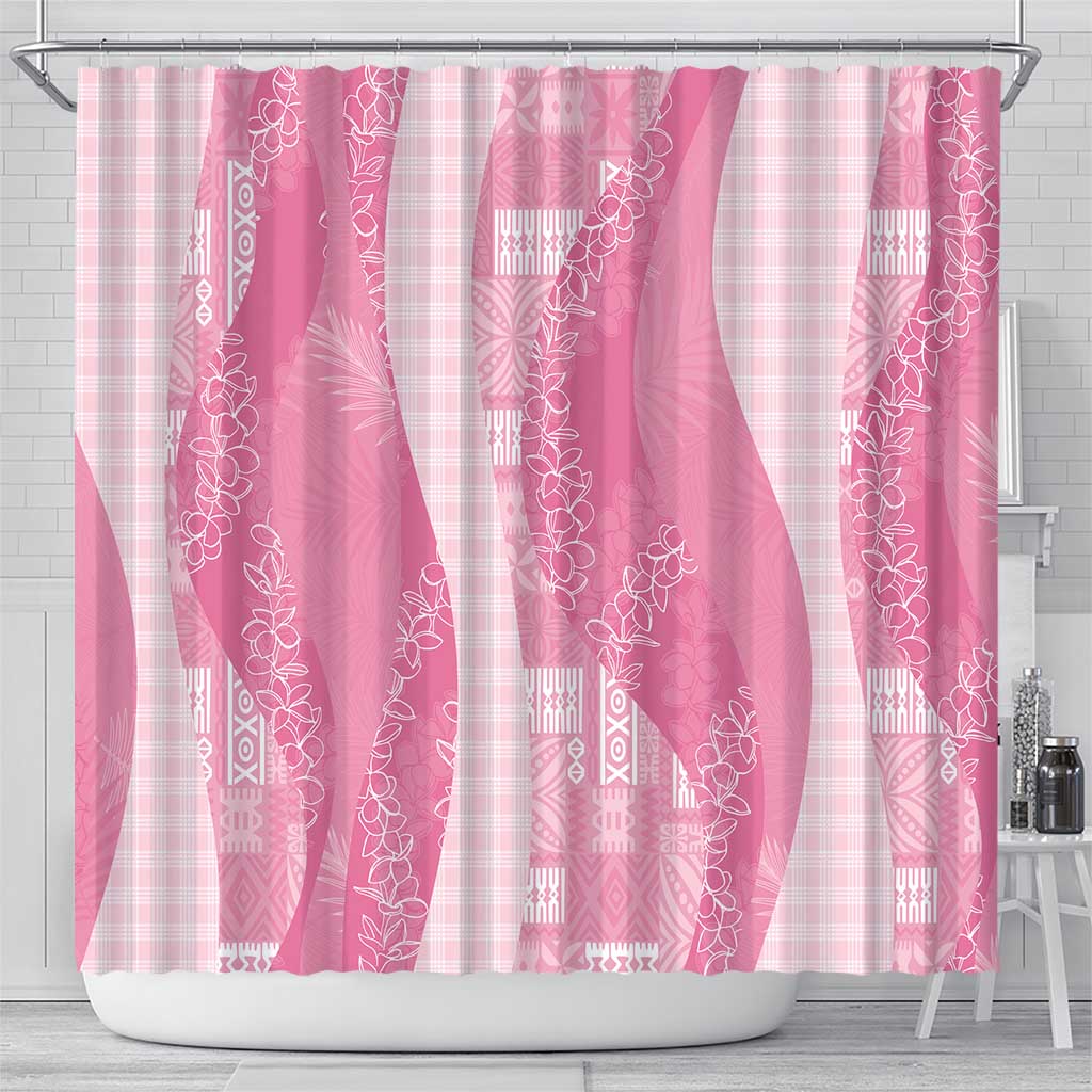 Polynesian Tribal Pattern Patchwork Picturesque Shower Curtain Rose Pink