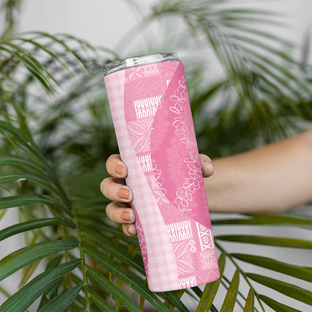 Polynesian Tribal Pattern Patchwork Picturesque Skinny Tumbler Rose Pink