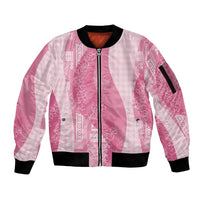 Polynesian Tribal Pattern Patchwork Picturesque Sleeve Zip Bomber Jacket Rose Pink