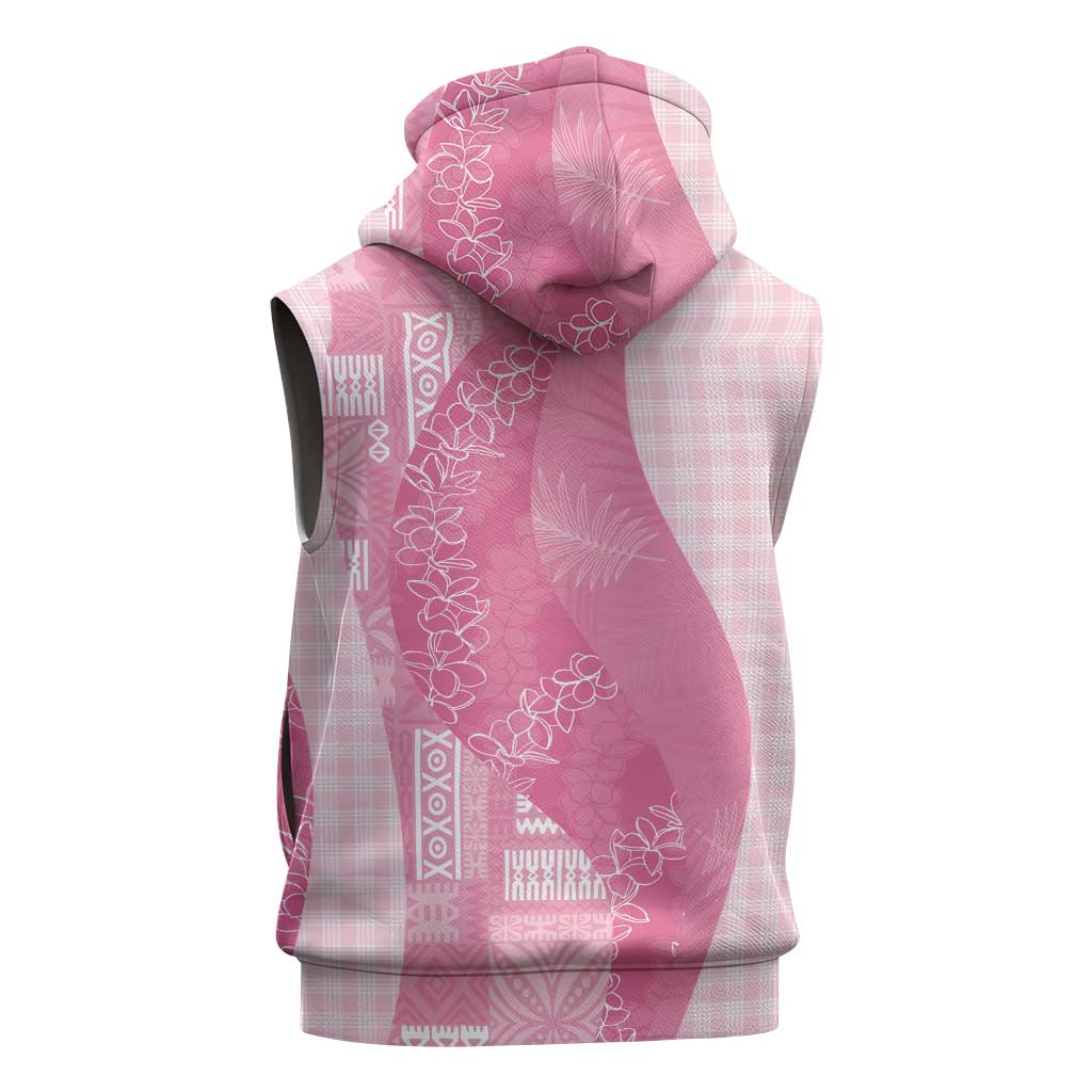 Polynesian Tribal Pattern Patchwork Picturesque Sleeveless Hoodie Rose Pink