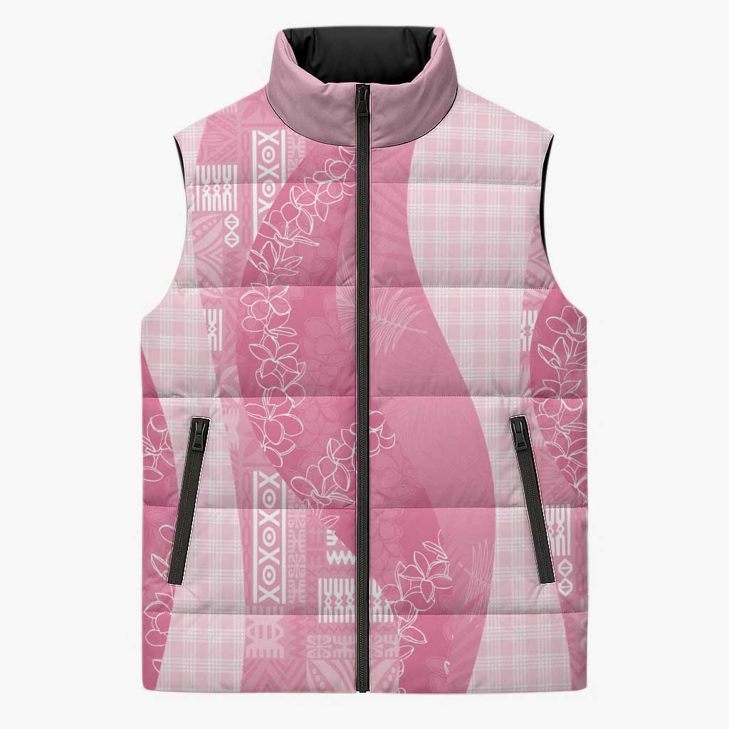 Polynesian Tribal Pattern Patchwork Picturesque Sleeveless Puffer Jacket Rose Pink