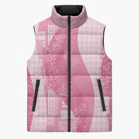 Polynesian Tribal Pattern Patchwork Picturesque Sleeveless Puffer Jacket Rose Pink