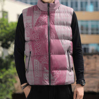 Polynesian Tribal Pattern Patchwork Picturesque Sleeveless Puffer Jacket Rose Pink