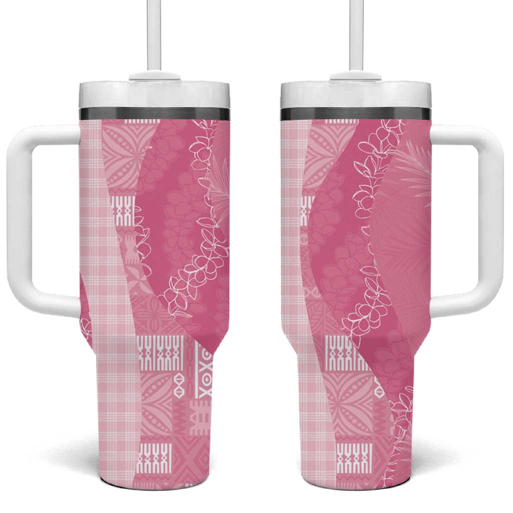 Polynesian Tribal Pattern Patchwork Picturesque Tumbler With Handle Rose Pink