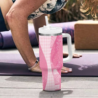 Polynesian Tribal Pattern Patchwork Picturesque Tumbler With Handle Rose Pink