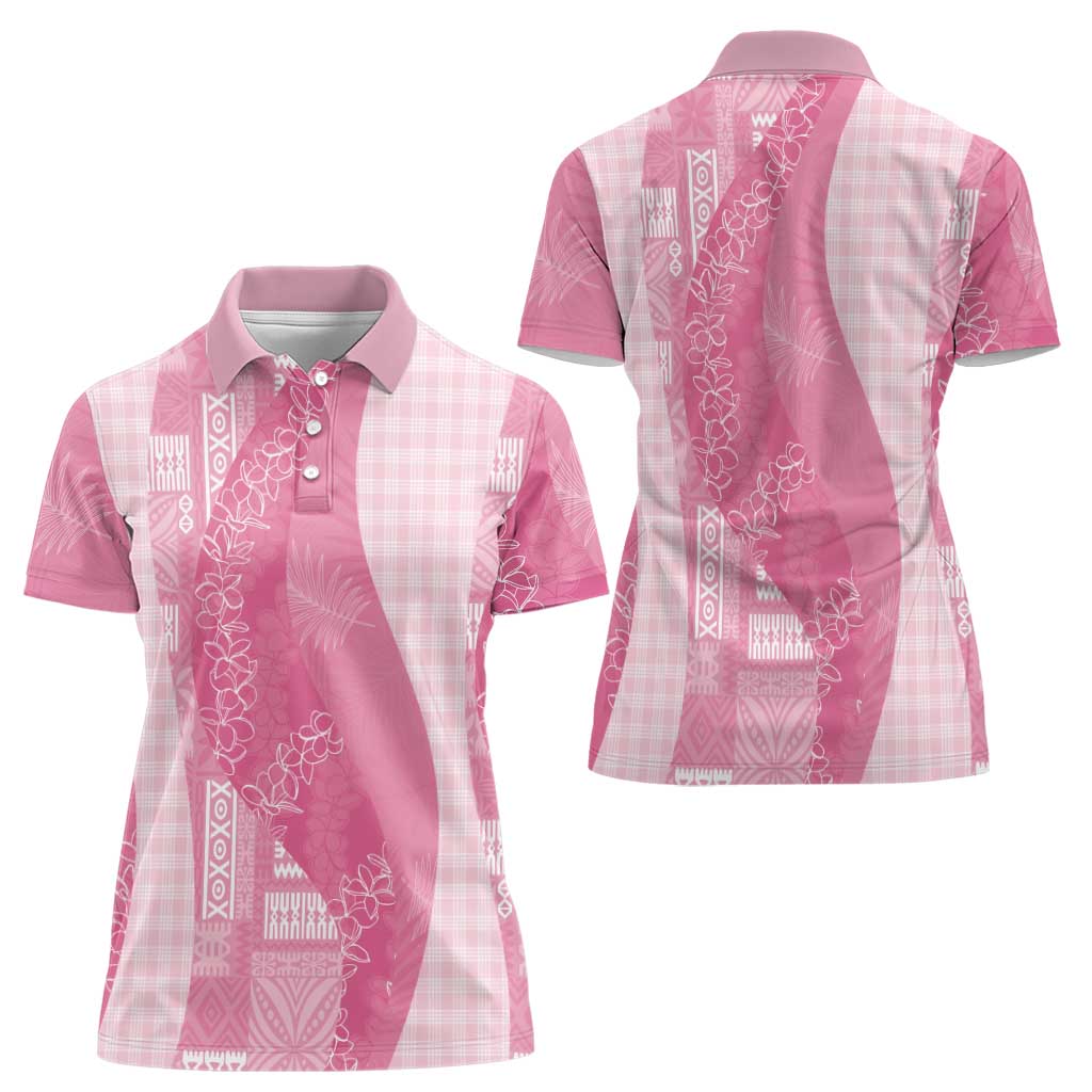 Polynesian Tribal Pattern Patchwork Picturesque Women Polo Shirt Rose Pink