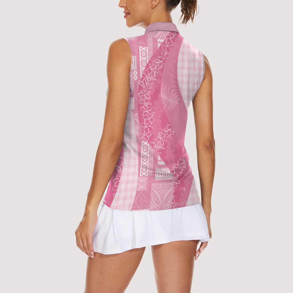 Polynesian Tribal Pattern Patchwork Picturesque Women Sleeveless Polo Shirt Rose Pink