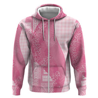 Polynesian Tribal Pattern Patchwork Picturesque Zip Hoodie Rose Pink