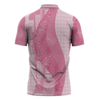 Polynesian Tribal Pattern Patchwork Picturesque Zipper Polo Shirt Rose Pink