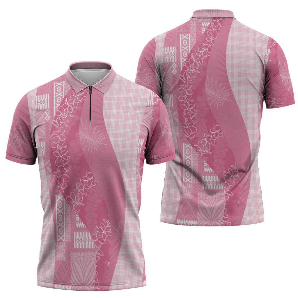 Polynesian Tribal Pattern Patchwork Picturesque Zipper Polo Shirt Rose Pink