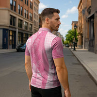 Polynesian Tribal Pattern Patchwork Picturesque Zipper Polo Shirt Rose Pink