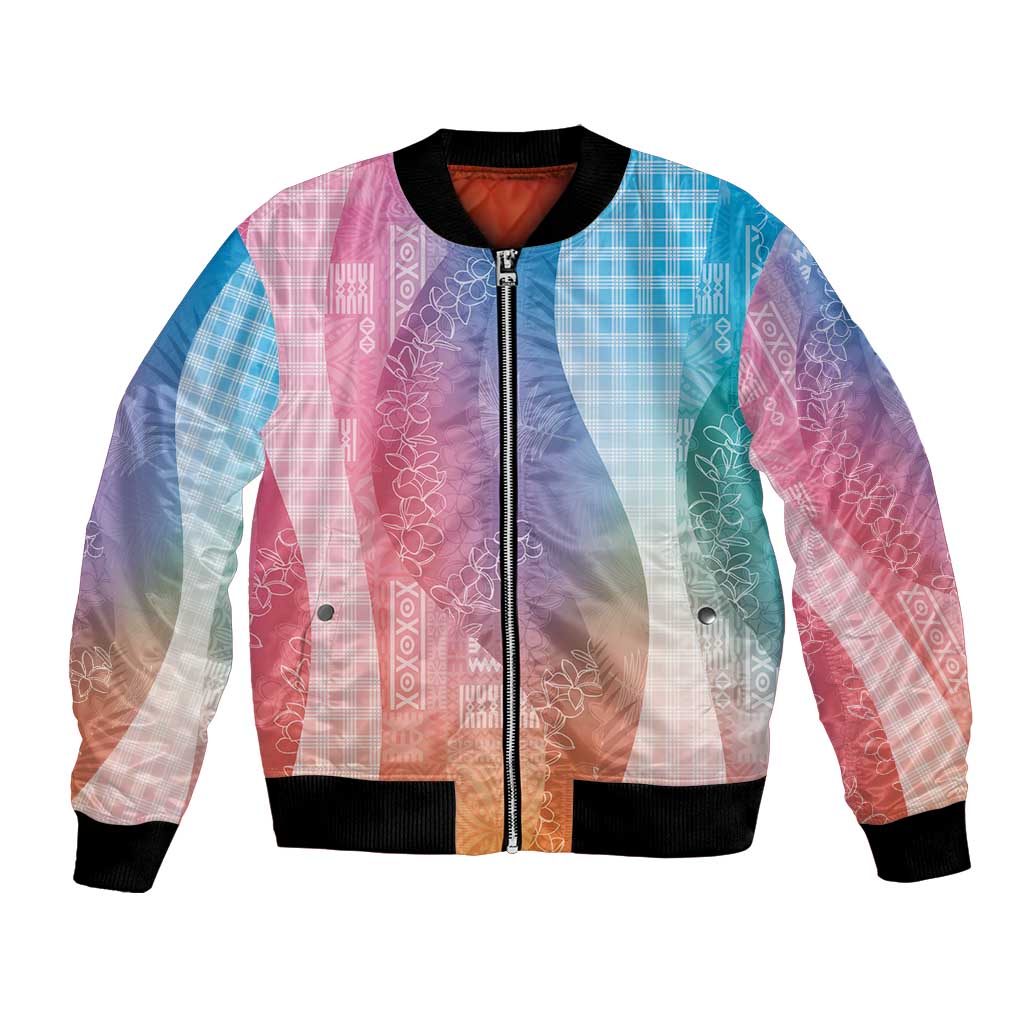 Polynesian Tribal Pattern Patchwork Picturesque Bomber Jacket Holographic