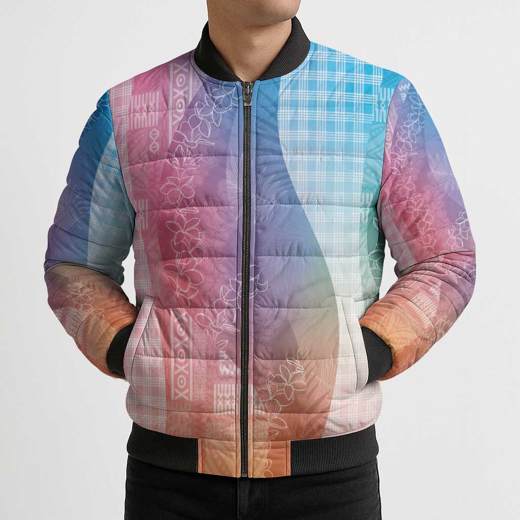Polynesian Tribal Pattern Patchwork Picturesque Bomber Puffer Jacket Holographic