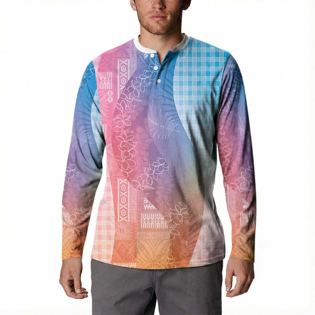 Polynesian Tribal Pattern Patchwork Picturesque Button Sweatshirt Holographic
