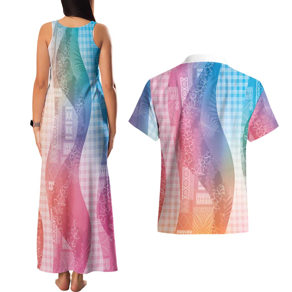 Polynesian Tribal Pattern Patchwork Picturesque Couples Matching Tank Maxi Dress and Hawaiian Shirt Holographic