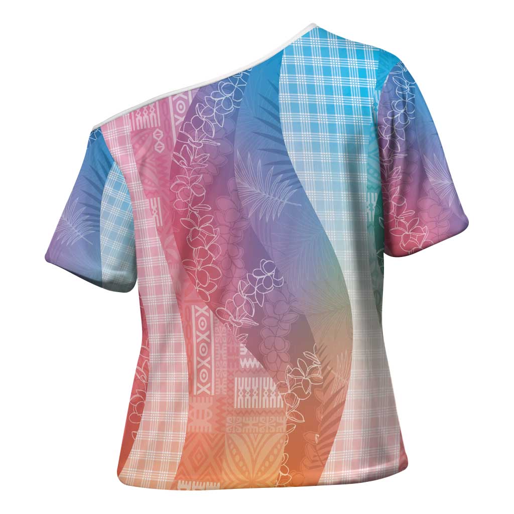 Polynesian Tribal Pattern Patchwork Picturesque Cross Shoulder Shirt Holographic