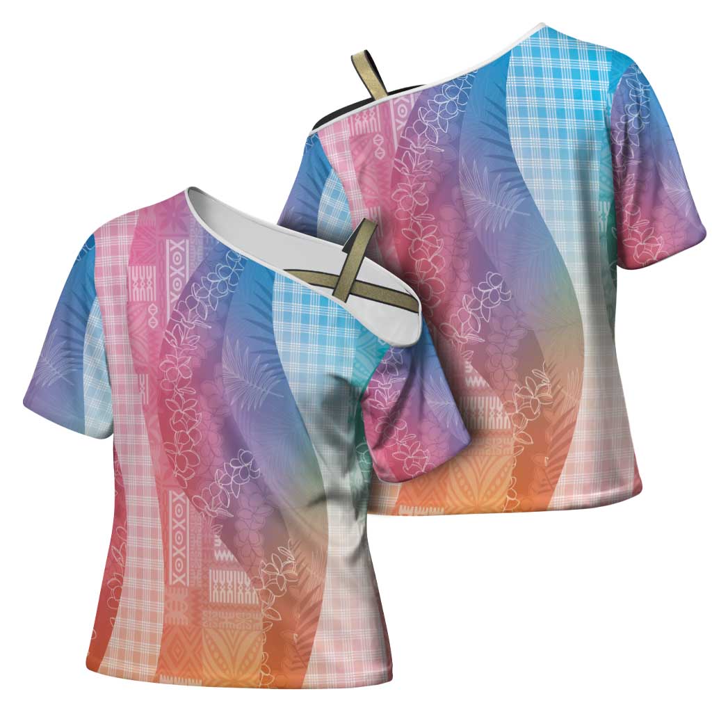 Polynesian Tribal Pattern Patchwork Picturesque Cross Shoulder Shirt Holographic