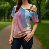 Polynesian Tribal Pattern Patchwork Picturesque Cross Shoulder Shirt Holographic