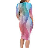 Polynesian Tribal Pattern Patchwork Picturesque Family Matching Long Sleeve Bodycon Dress and Hawaiian Shirt Holographic