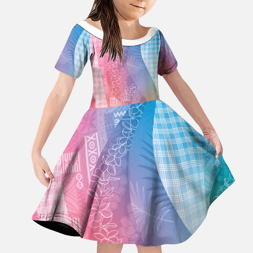 Polynesian Tribal Pattern Patchwork Picturesque Family Matching Off The Shoulder Long Sleeve Dress and Hawaiian Shirt Holographic