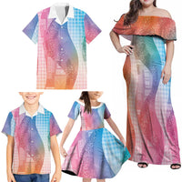 Polynesian Tribal Pattern Patchwork Picturesque Family Matching Off Shoulder Maxi Dress and Hawaiian Shirt Holographic