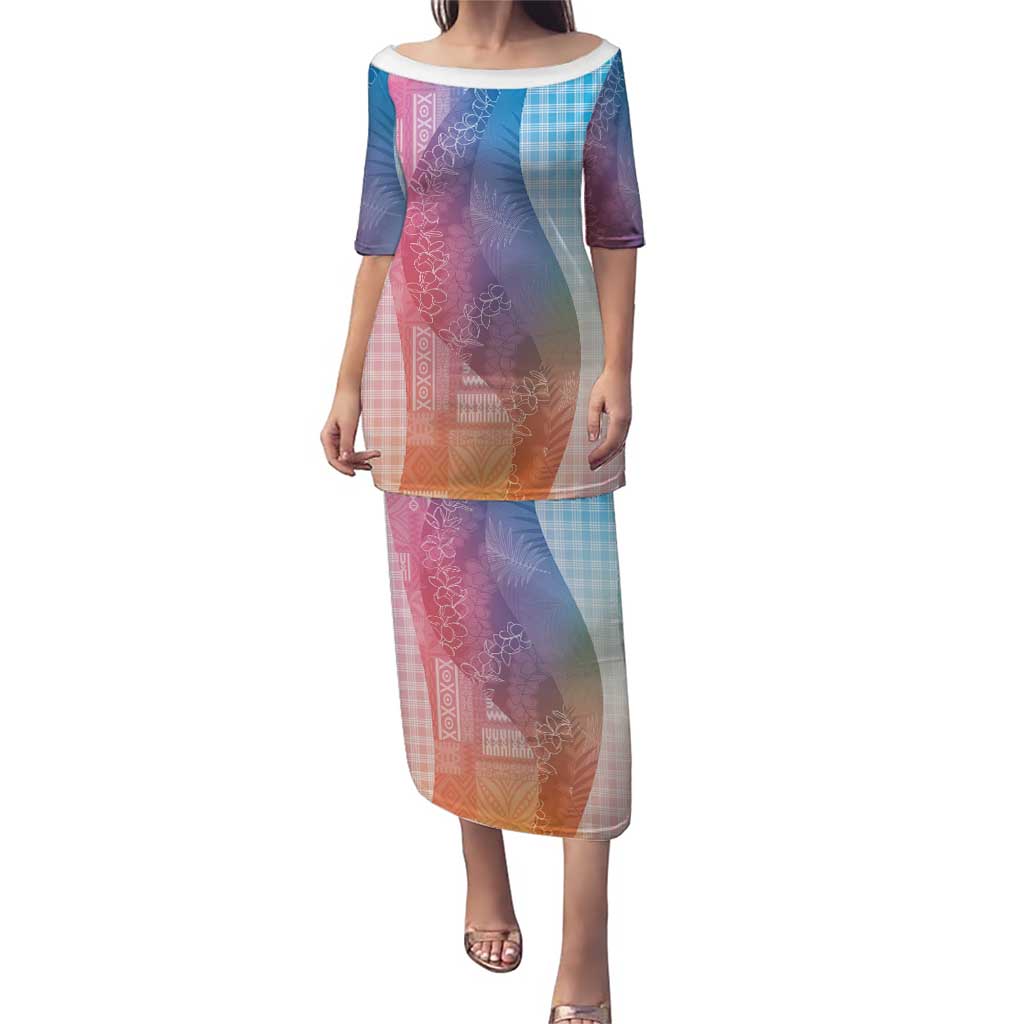 Polynesian Tribal Pattern Patchwork Picturesque Family Matching Puletasi and Hawaiian Shirt Holographic