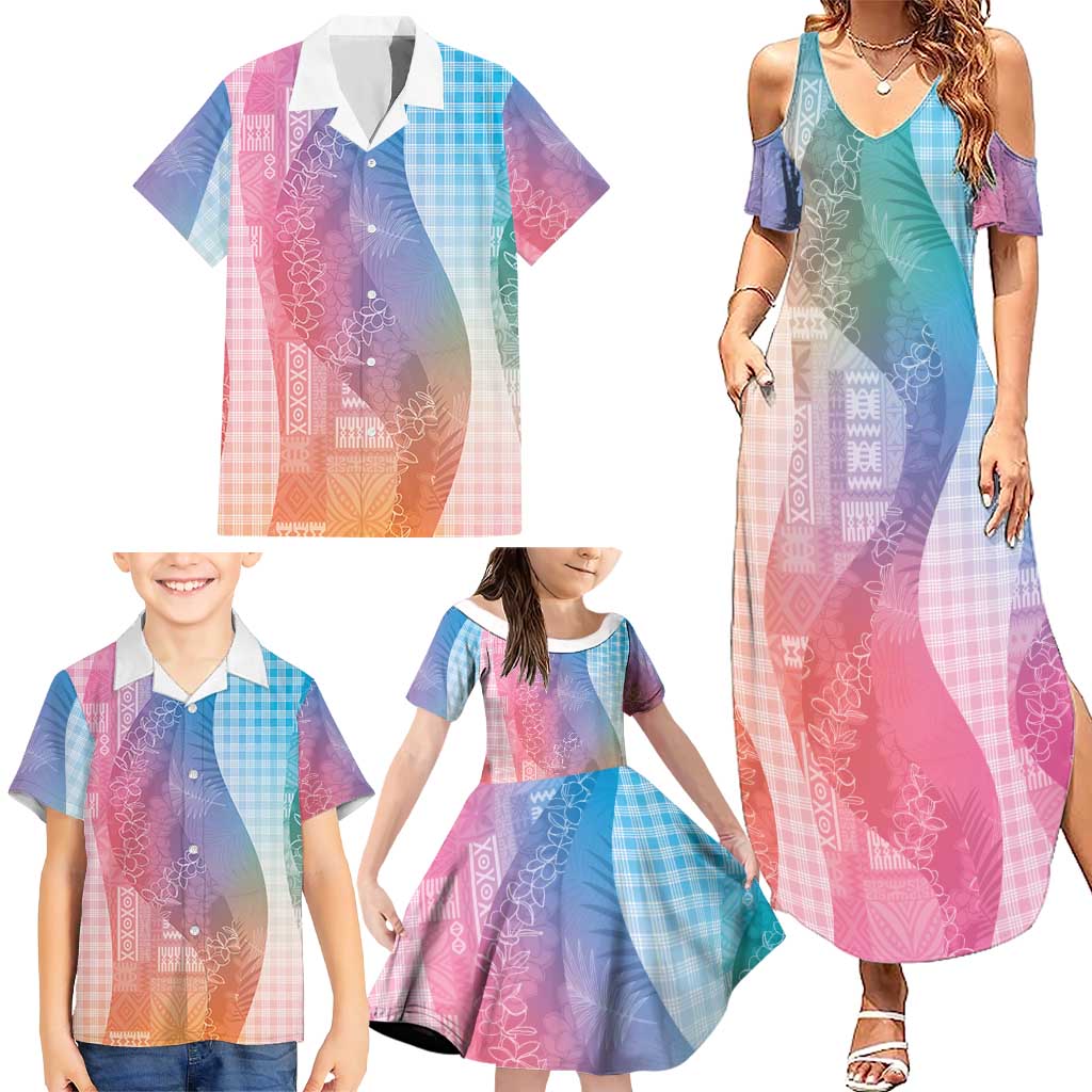 Polynesian Tribal Pattern Patchwork Picturesque Family Matching Summer Maxi Dress and Hawaiian Shirt Holographic