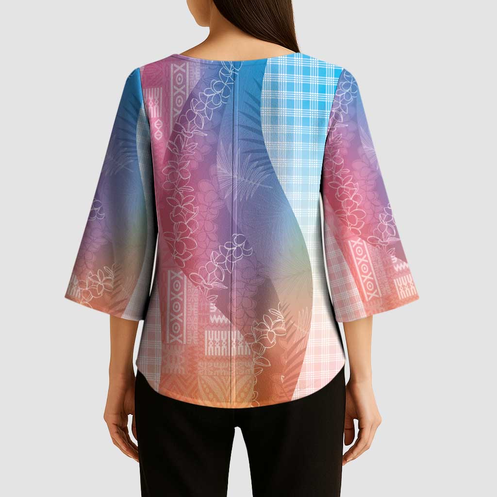Polynesian Tribal Pattern Patchwork Picturesque Kimono Sleeve Blouse Holographic