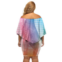 Polynesian Tribal Pattern Patchwork Picturesque Off Shoulder Short Dress Holographic