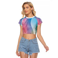 Polynesian Tribal Pattern Patchwork Picturesque Raglan Cropped T Shirt Holographic